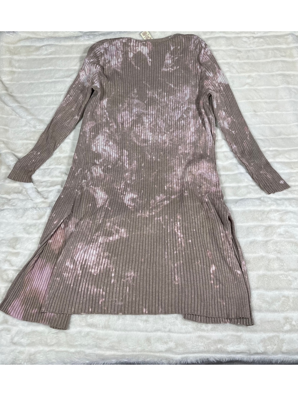 Faded Glory XL 16/18 Tan Bleach Dye Long Side Slit Fall Grunge Preppy Cardigan